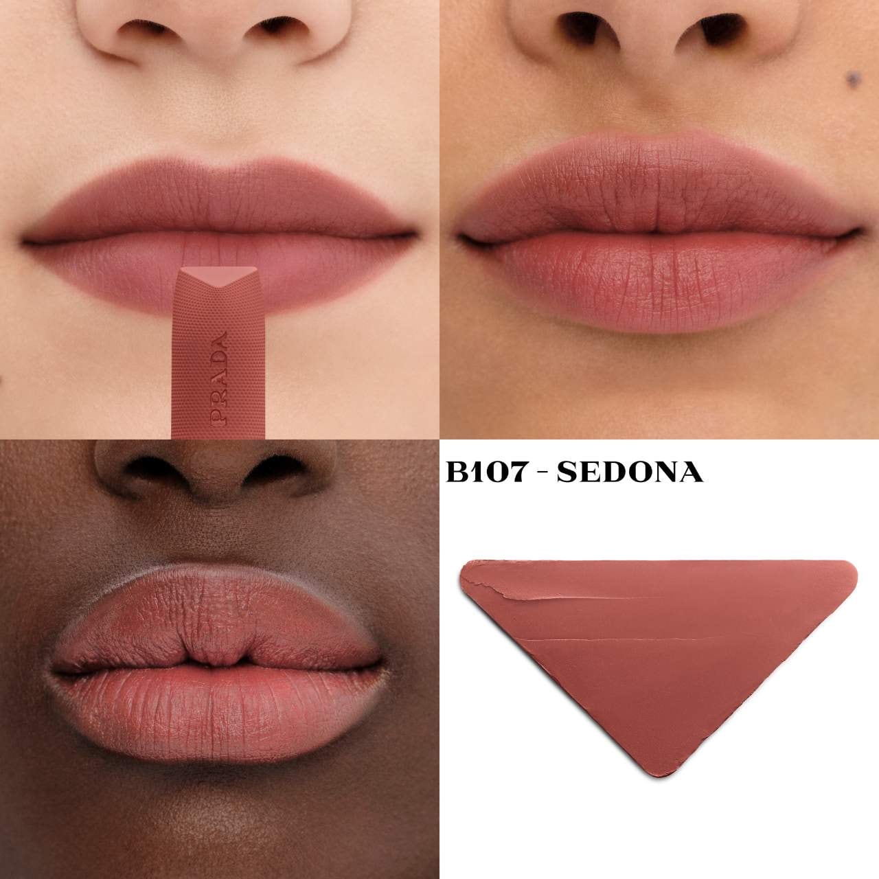 Помада Prada Monochrome Soft Matte Blur Lipstick у відтінку B107 SEDONA Помада Prada Monochrome Soft Matte Blur Lipstick у відтінку B107 SEDONA